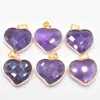 Gold Side Natural Crystal Heart Stone Pendant 25mm Charms Rose Quartz Purple Pendants For Smyckesframställning