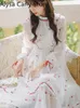 Casual Dresses Vintage Floral Elegant Dress Women Ruffle Sweet Fairy Grunge Female White Korean Lolita Summer One-Piece Chiccasual