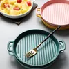Dishes & Plates Ceramic Binaural Baking Dish Round Dinner Cake Tray Microwave Oven Plate Tableware Kitchen Accessories