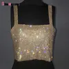 Women Sexy Gothic Crop Top Backless Bling Metallic Sequin Shiny Cute Tank Vest Night Club Party Summer Camisole 220318