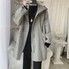 Men's Trench Coats Spring And Autumn Hooded Parka Mid-Length Coat Men's Trendy Loose All-Matching Work Clothes Overcoat JacketMen's Viol
