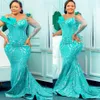 2022 Plus Size Arabic Aso Ebi Mermaid Luxurious Sparkly Prom Dresses Sheer Neck Evening Formal Party Second Reception Birthday Engagement Gowns Dress ZJ254