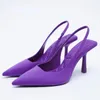 Dress Shoes Summer Women Heels Brand Designer Pointed Slingback Sandals Green Black Purple Red Party Prom Ladies StilettosDress