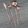 أدوات المائدة مجموعات أدوات مائدة أسود كورية من 4 قطع مرآة لامعة 304 سكين الفولاذ المقاوم للصدأ ملعقة ملعقة ملعقة صغيرة