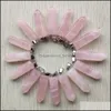 Charms Fashion Natural Pink Rose Quartz Stone Teardrop Pillar Shape Point Chakra Pendant For Necklace Earrings Jewelr Mjfashion Dhc1S