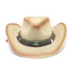 Boinas chapéu de cowboy de palha de verão com alça de queixo e hatband turquesa unissex jazz fedoras refrescantes sunhats