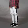Nouveau Mode Hommes Jeans Cool Streetwear Trous Noirs Blanc Rayé Jeans Hip Hop Skateboard Crayon Pantalon