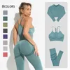 Conjunto de yoga sin costuras Mujeres Entrenamiento Ropa deportiva Ropa de gimnasio Fitness Manga larga Crop Top Leggings de cintura alta + Sujetador Trajes deportivos 220330