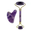 Amethyst Gouache raspador gua sha ferramenta de massagem jade roller massager de face levantando o conjunto de pedras da pele de beleza anti-ruga 220510