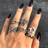 Cluster Rings Vintage Silver Heart Chain Butterfly Set For Women Men Punk Poker Flower Finger 2022 Trend Jewelry Party