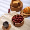 1PC Round Natural Rattan Coasters Bowl Pad Handmade Padding Cup Mats Insulation Placemats Table Kitchen Decoration Accessories W220406