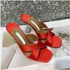 shoe high heeled Slippers for womens satin sandals Designer Rhinestone studded heel dress shoe top quality Genuine Leather sole sandal 10CM Abnormal Heels