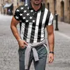 Polos pour hommes Chemises surdimensionnées pour hommes T-shirts décontractés d'été à manches courtes Jour de l'Indépendance Drapeau américain T-shirt à revers mèche