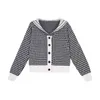 Kvinnors stickor Tees avslappnad koreansk stickad tröja Cardigan Kvinnor Vinter Elegant Kawaii Coat Female Plaid Patchwork Cute Knitwear