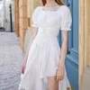 Houzhou Womens White Dress Summer Elegant Vintage Kawaii Puff Sleeve Midi Square Collar Bandage Sundress Goth Outfits 220705