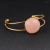 Bangle Pedra natural exclusiva para mulheres de 2,5 cm de alta redonda turquesais rosa gemada de gem