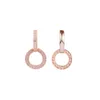 Hoop & Huggie Sparkling Double Earrings Clear CZ Rose Golden Wholesale Jewelry Circle Round Female For Women