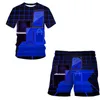 Verão tecnologia móvel 3d impressão casual treino masculino terno de manga curta camiseta esportes shorts 2 peça conjunto 220624