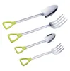 Rostfritt stålsked och gaffel Shovel Shape Design Fork-Spoon Long Handle Tabellery SN4570