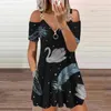 Fjärilar 3D -tryck elegant mode Dres kläder Summer Zipper V Neck Off Shoulder Casual Mini Dresses Overdimensionerade 220402