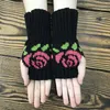 Cinq doigts gants mode femmes automne tricoté à la main broderie brodée fleurs roses mi long demi doigt chaud laine hiver gantsf