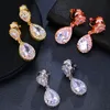 Boucles d'oreilles en pierre de Zircon blanc pour femmes, à vis à l'arrière, de luxe, à la mode, en or Rose, Vintage, mariage pour femmes