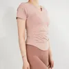 LU LU LEMONS T-shirt à manches courtes et longues, séchage rapide, extensible, respirant, coupe ajustée, col en V, haut pour femme, Yoga, sport, course à pied, s op