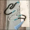 Kedjor halsband h￤ngar smycken handknottade mala p￤rlor halsband a-quamarine med stor lava stenguru p￤rla och siden tasse dhsay