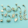 JINGLANG Exquisite 10pce Set Of Imitation Opal Hand Grasping Belly Button Ring Piercing Jewelry Belly Button Nails Body Jewely1022641