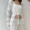 Women's Knits & Tees 2000s Retro Hollow Out Knitted Sweater Y2K Vintage Tie Up Cardigans Fairycore Grunge Smock Top Chic Women White Knitwea