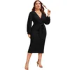 Plus size jurken v nek lantaarn mouw midi jurk dames chique riem veter bodycon avond feestkantoor dames vestido herfst 2022plus