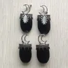 Colares pendentes naturais de pedra preta antiga coloração de lua pingentes para jóias fazendo acessórios de colar por atacado 8pcs