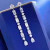 Dangle Lustre Longue Boucle D'oreille En Diamant 100% Réel En Argent Sterling 925 Boucles D'oreilles De Mariage Pour Les Femmes Promesse De Mariée Fiançailles J315S