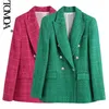 KPytomoa kvinnor mode dubbelbröst t grön blazer kappa vintage långärmad klafffickor kvinnliga ytterkläder chic veste 220801