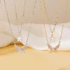 S2967 Fashion Jewelry Double Layer Necklace Crystal Rhinestone Butterfly Flower Pendant Choker Necklaces