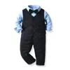 Clothing Sets 1-6 Years Gentleman Clothes For Boy Striped Outfits Cotton T-Shirt Vest Pants 4 PCS Suit Birthday Party Formal Wear Wedding Se