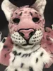 Rosa Leoparden-Maskottchen-Kostüm, realistischer Leoparden-Fellanzug mit Kopf und Pfoten