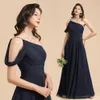 2022 Elegant Navy Blue Bridesmaid klänningar en linje en axel lång sommar bohemiska bröllopsartikestrafik klänningar kvinnor tillfälle kväll prom skräddarsydd bm3006