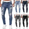 Jeans masculinos Moda Moda Brilhas Ripped Homens Casual Men Skinny Jean de alta qualidade Lápis lavados Pontas lápis 5 Tamanho da colora S-3xlmen's