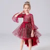 Girl's Dresses Formal Bridesmaid Dress Sequin Flower Girl Female Flared Sleeve Long Trailing Red Princess Children Show GonwsGirl's