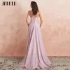 New Long Spaghetti Sparkling V Neck Prom Dresses Formal Evening Gown High Slit Backless Maxi Floor Length