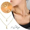 Chaînes Lettre T Collier Double Couche Portant Étoile Et Lune Femmes Tendance Lumière De Luxe Conception Sauvage Cristal PendentifChains