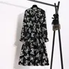 Automne dame Style coréen Vintage en mousseline de soie florale femmes chemise décontractée robe à manches longues Midi été za pour femme robe 220517