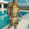 Hombres de verano Conjuntos de camisetas vintage Impresión 3D Pantalones cortos casuales Chándal Tendencia Ropa masculina de gran tamaño Deportes de playa frescos Trajes de 2 piezas 220708