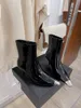 Botines de tacón alto de cuero negro de lujo, botas de tacón alto de charol de diseñador para mujer, 6cm