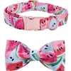 Collare e guinzaglio per cani in tessuto di cotone rosa anguria con papillon per accessori per animali domestici con fibbia in metallo oro rosa piccola grande Y200515