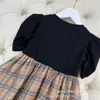 Kinder Mädchen Sommer Freizeit Kurzarm Plaid Halskette Schleife College Stil Prinzessin Kleid