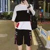 Streetwear 2pcs Set Erkekler Kısa Şort Twopiece Suit Erkek Yaz Öğrencisi Gençlik Hip Hop Spor Stili Tüm eşleşen 220526