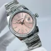 Panie Watch 36 mm damski Asia 2813 Automatyczny ruch miętowy różowy wybieranie Luminous Diamond Bezel Luminous Sapphire Glass Lovers