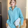 Women's Jumper 2021 Loose Womens Winter Sweaters Oversize Turn-down Collar Zippers Solid Kni T220824